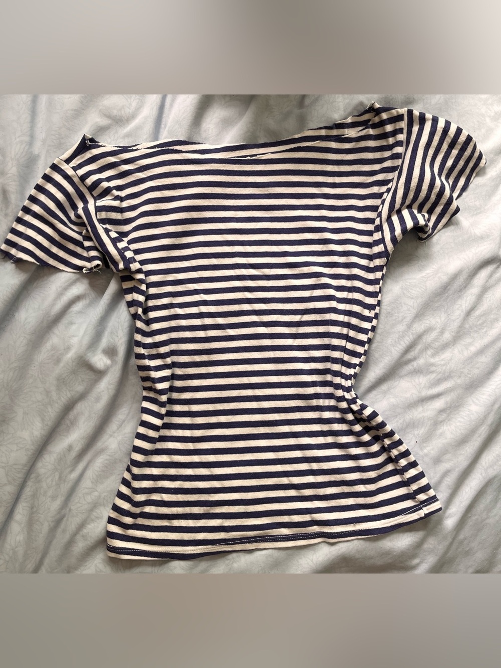 Raw edge boatneck mariniere stripe tee